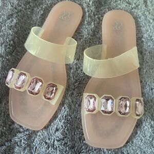 NY & Co Pink Gemstone Slide Sandals